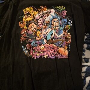 Black Graphic T-Shirt with Colorful Cartoon Design